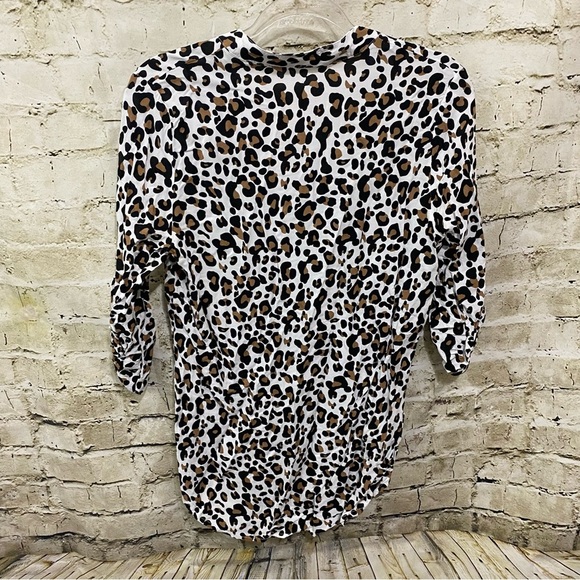 Amaryllis Black Brown Leopard Print 3/4 Sleeve V Neck Tunic Top - Picture 3 of 5